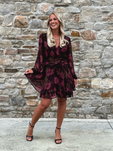 Robe courte à fleurs Assya - Chocolat
