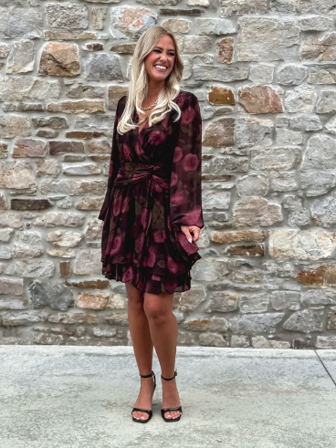 Robe courte à fleurs Assya - Chocolat