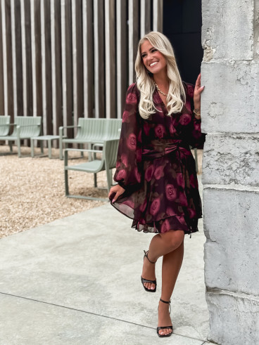 Robe courte à fleurs Assya - Chocolat