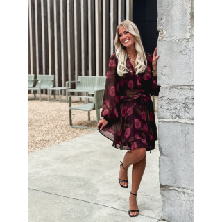 Robe courte à fleurs Assya - Chocolat