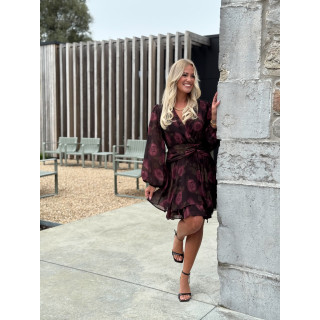 Robe courte à fleurs Assya - Chocolat