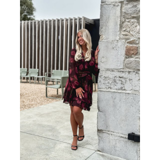Robe courte à fleurs Assya - Chocolat