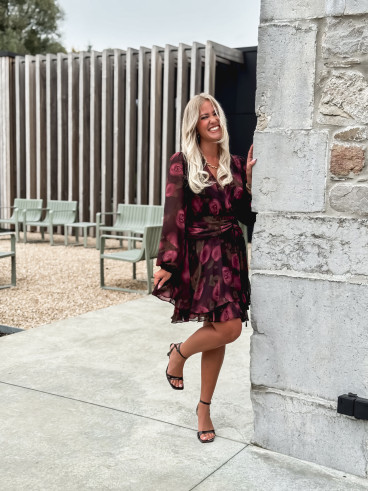 Robe courte à fleurs Assya - Chocolat