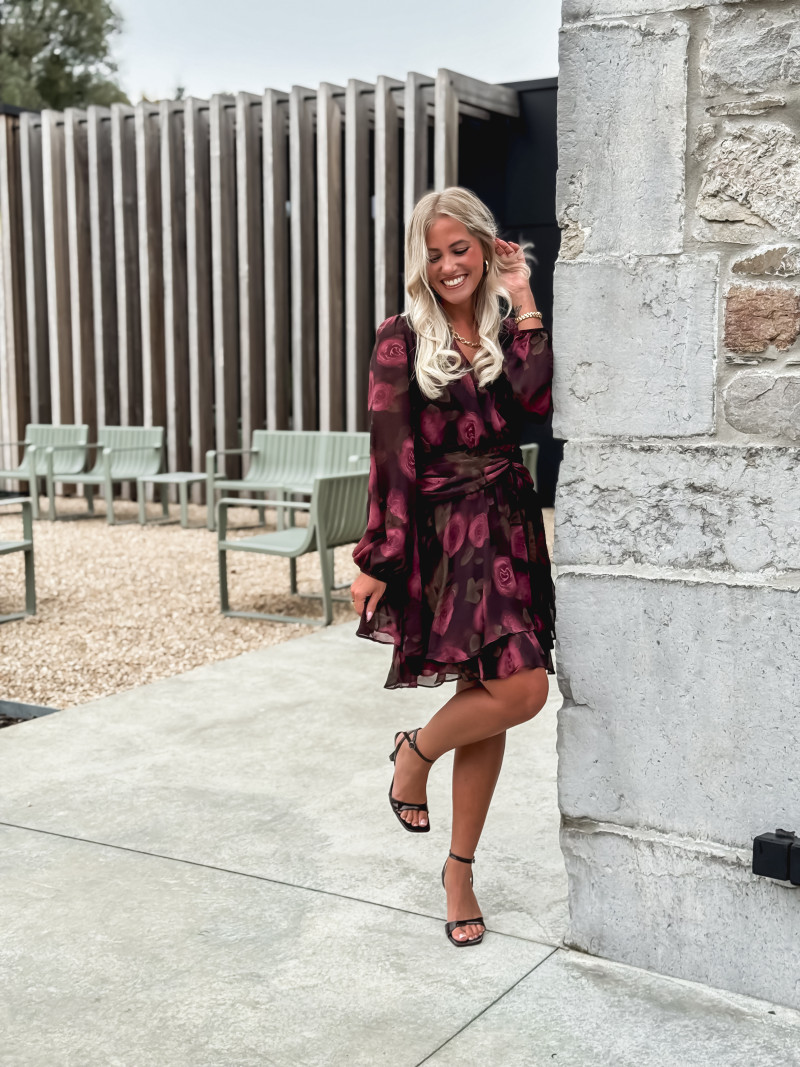 Robe courte à fleurs Assya - Chocolat