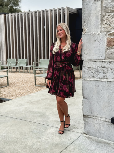 Robe courte à fleurs Assya - Chocolat