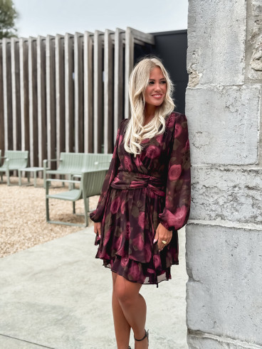 Robe courte à fleurs Assya - Chocolat