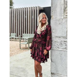 Robe courte à fleurs Assya - Chocolat