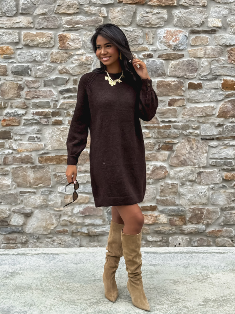 Robe pull courte Nevea - Chocolat