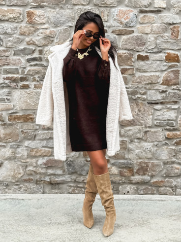 Robe pull courte Nevea - Chocolat