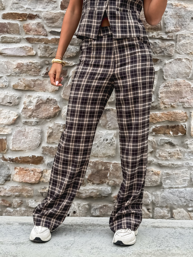 Pantalon à carreaux Gaëtane - Beige/Noir
