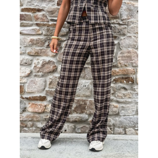 Pantalon à carreaux Gaëtane - Beige/Noir