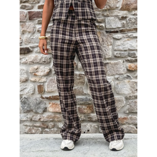 Pantalon à carreaux Gaëtane - Beige/Noir