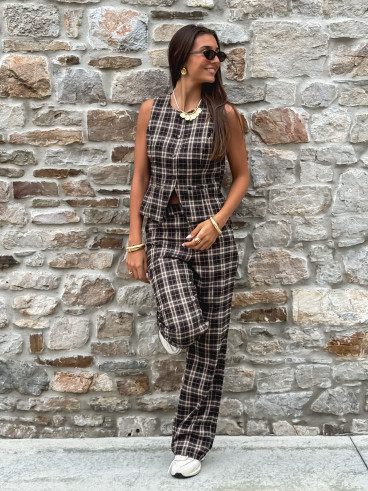Pantalon à carreaux Gaëtane - Beige/Noir