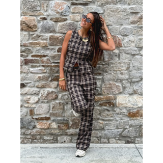 Pantalon à carreaux Gaëtane - Beige/Noir