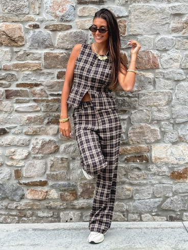 Pantalon à carreaux Gaëtane - Beige/Noir