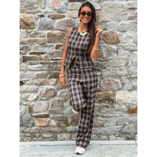 Pantalon à carreaux Gaëtane - Beige/Noir