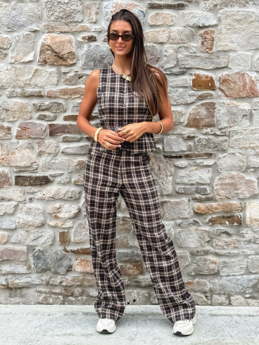 Pantalon à carreaux Gaëtane - Beige/Noir