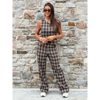 Pantalon à carreaux Gaëtane - Beige/Noir