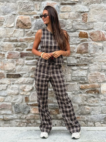 Pantalon à carreaux Gaëtane - Beige/Noir