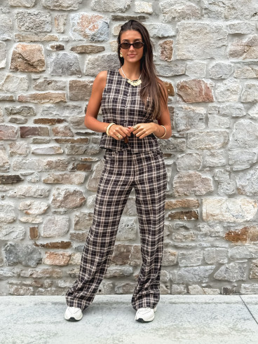 Pantalon à carreaux Gaëtane - Beige/Noir