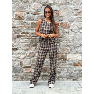 Pantalon à carreaux Gaëtane - Beige/Noir