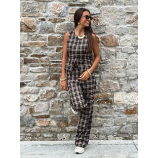 Gilet à carreaux Gaëtane - Beige/Noir