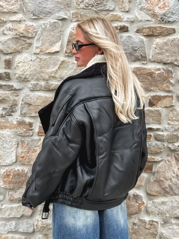 Veste simili cuir Yalina - Noir
