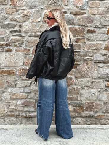Veste simili cuir Yalina - Noir