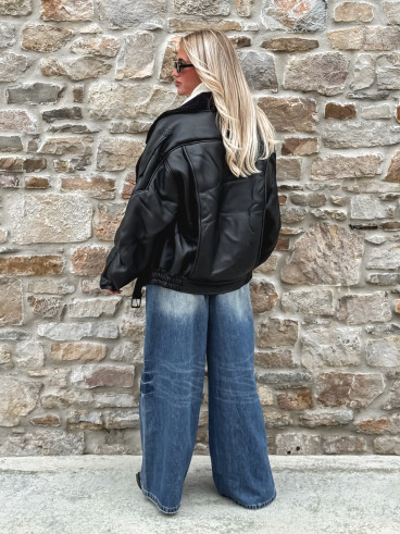 Veste simili cuir Yalina - Noir