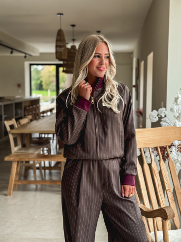 Ensemble ligné Elinor - Chocolat/Bordeaux