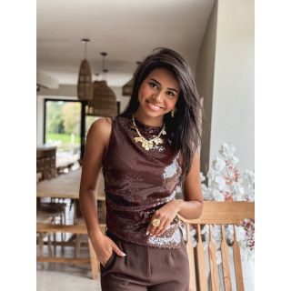 Blouse à sequins Zamora - Chocolat