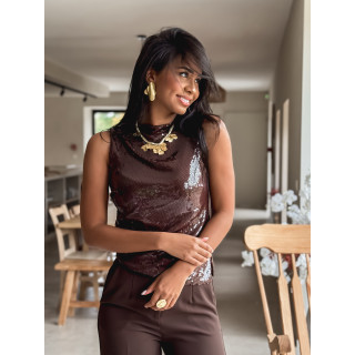 Blouse à sequins Zamora - Chocolat