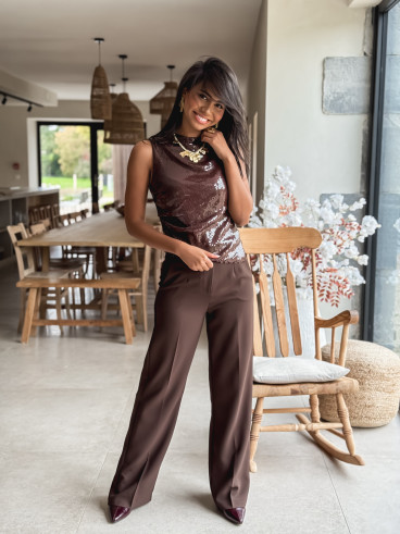 Blouse à sequins Zamora - Chocolat