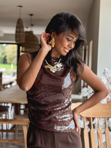 Blouse à sequins Zamora - Chocolat
