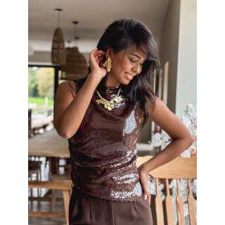Blouse à sequins Zamora - Chocolat