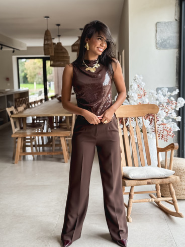 Blouse à sequins Zamora - Chocolat