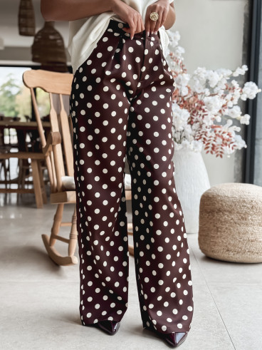 Pantalon à pois Leyana - Chocolat