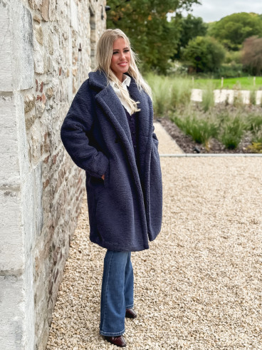 Manteau en teddy Alva - Bleu marine