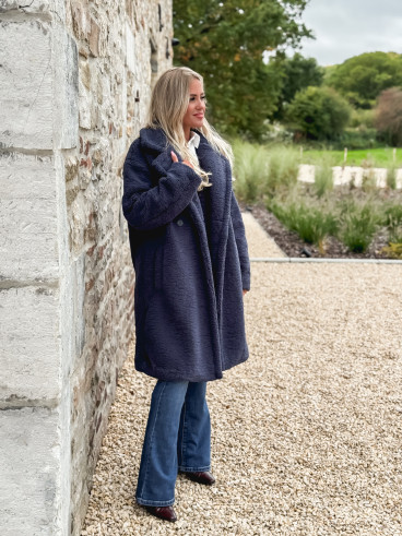 Manteau en teddy Alva - Bleu marine