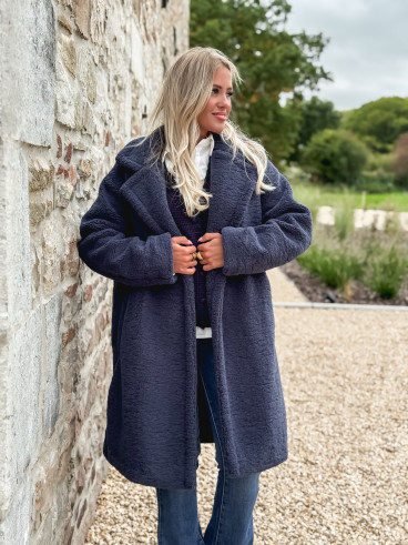 Manteau en teddy Alva - Bleu marine
