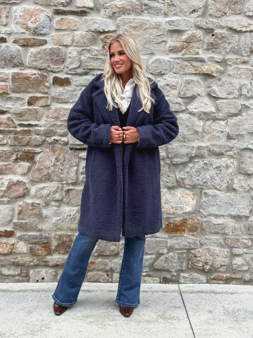 Manteau en teddy Alva - Bleu marine