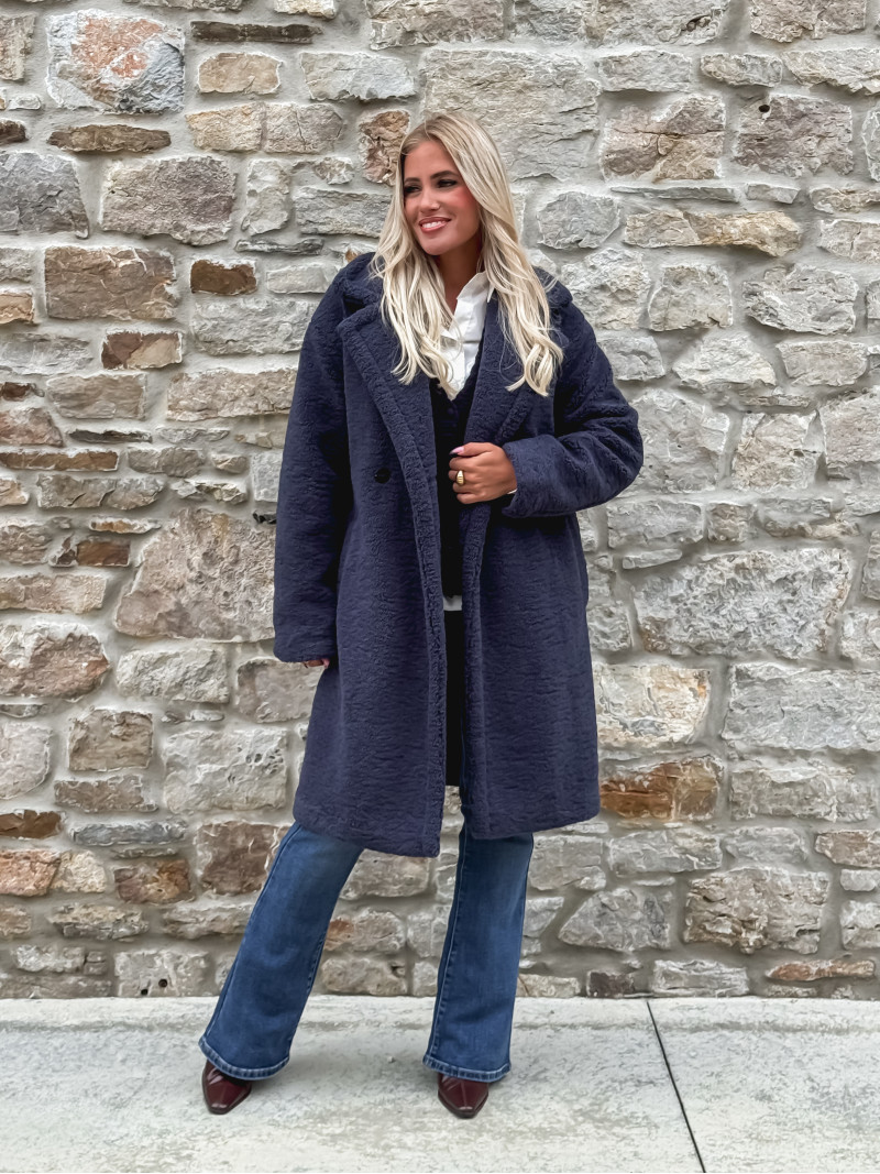 Manteau en teddy Alva - Bleu marine