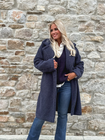 Manteau en teddy Alva - Bleu marine