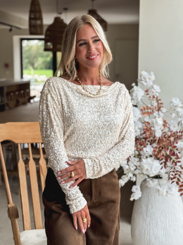 Blouse à sequins Maloée - Ecru