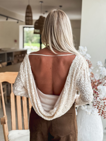 Blouse à sequins Maloée - Ecru