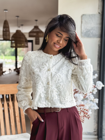 Blouse à fleurs Maddy - Ecru