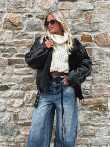 Veste simili cuir Yalina - Noir