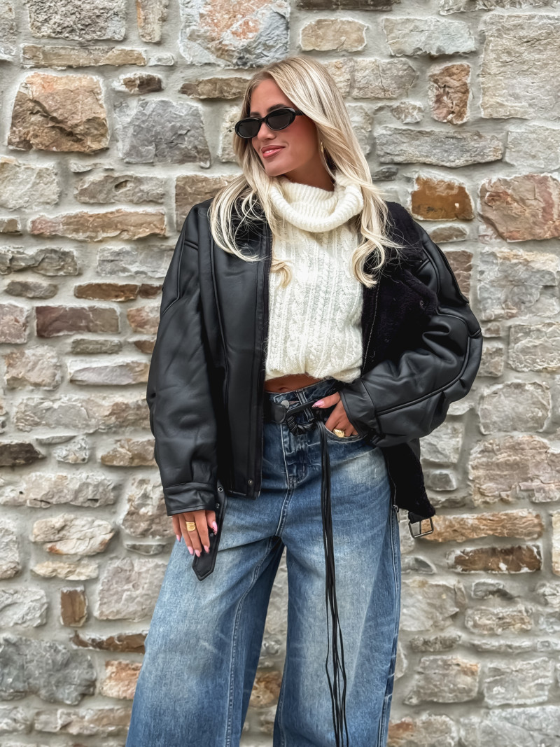 Veste simili cuir Yalina - Noir