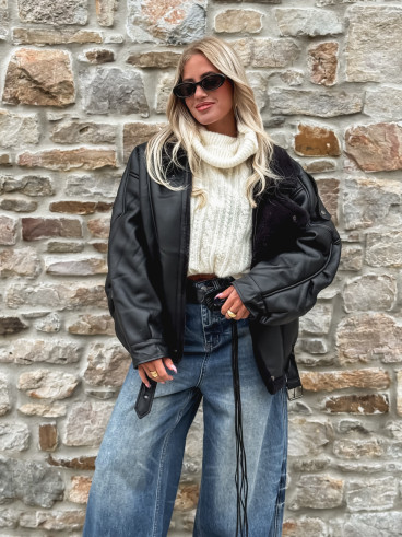 Veste simili cuir Yalina - Noir