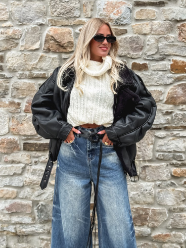 Veste simili cuir Yalina - Noir